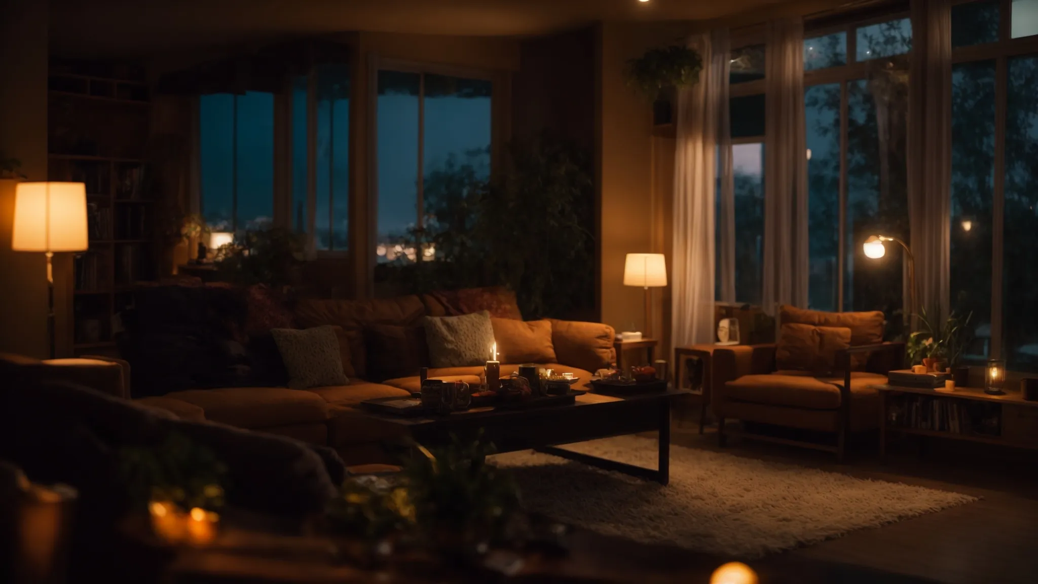 a cozy living room at night, illuminated by the warm glow of a television screen, inviting someone to dive into the adventure of 