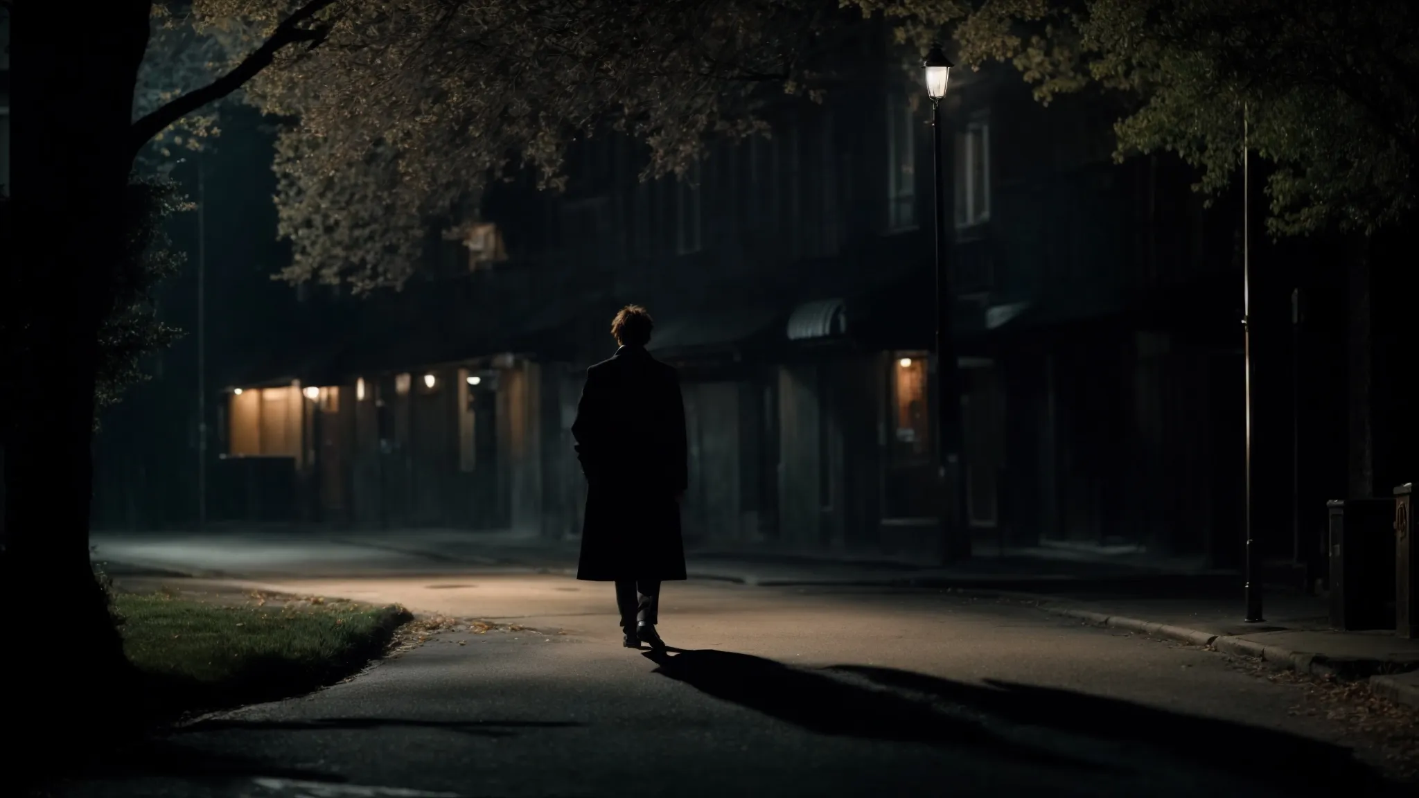 a shadowy figure stands at the crossroads of a dimly lit street, symbolizing the moral ambiguity embedded in 