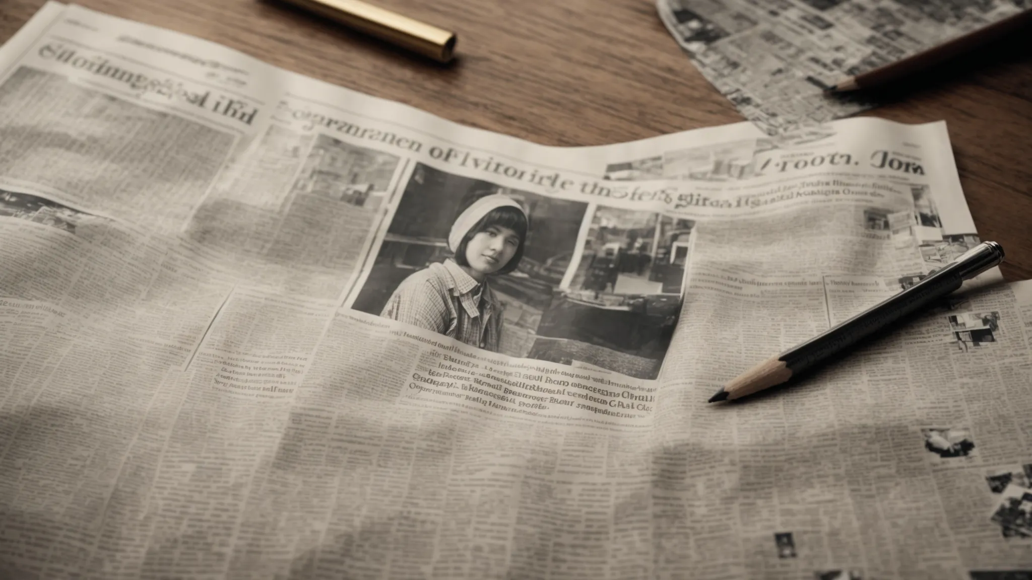 a close-up view of a newspaper spread open to the puzzle section, with a pencil resting on top.