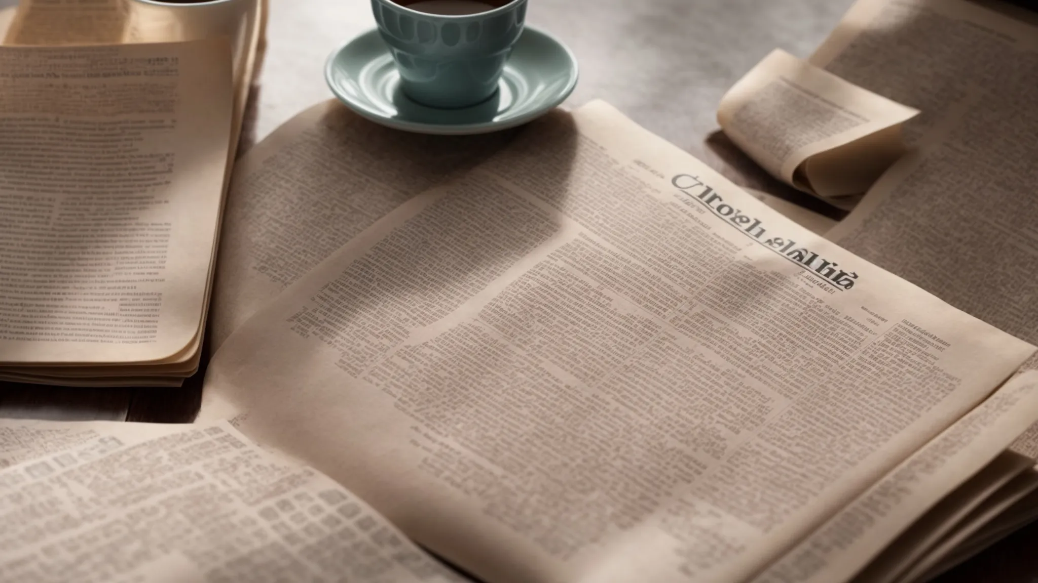 a broadsheet newspaper is spread out revealing a crossword puzzle, with a steaming cup of coffee beside it.