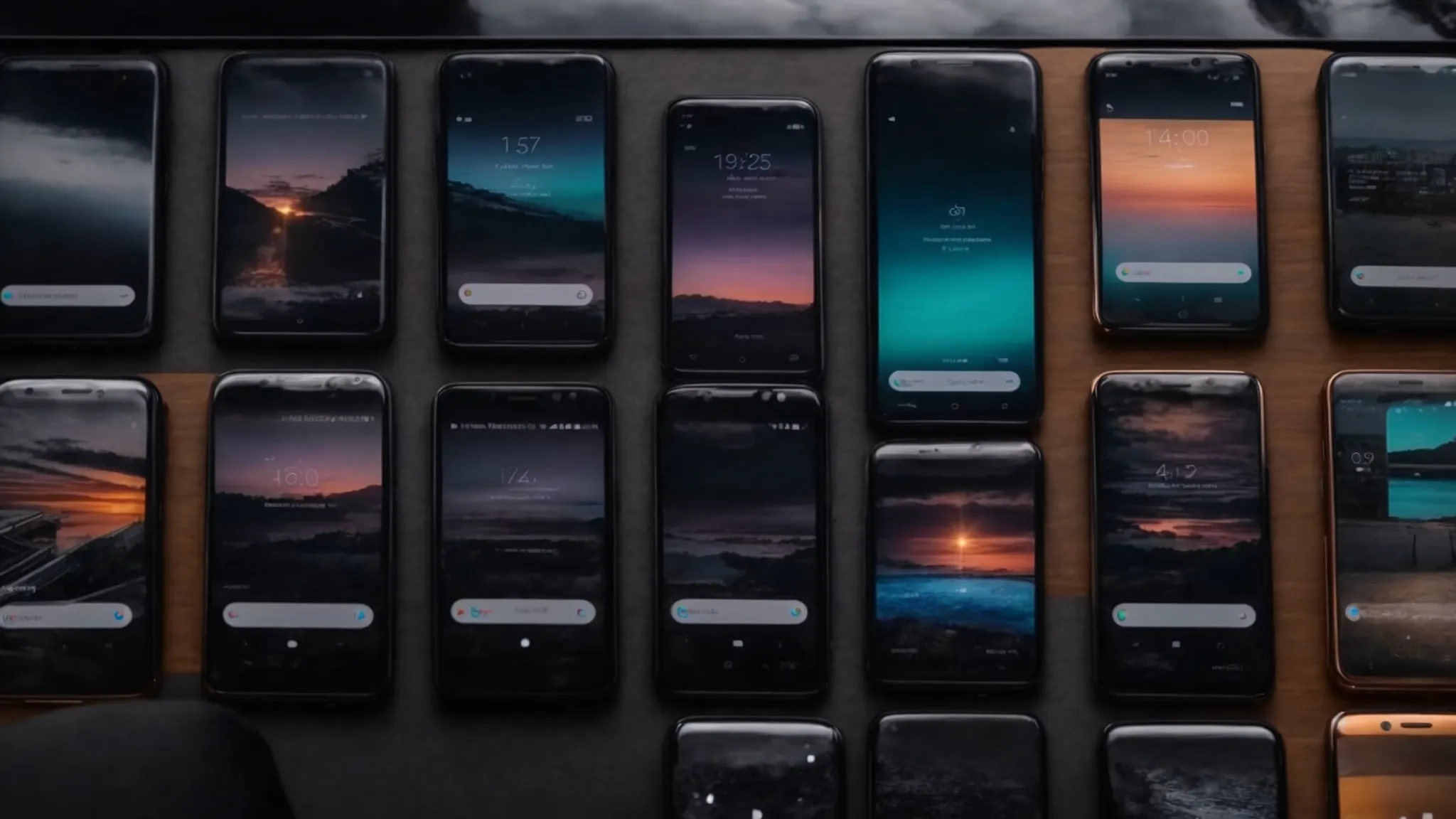a gleaming row of pristine vortex smartphones displayed on a sleek, futuristic online store interface.