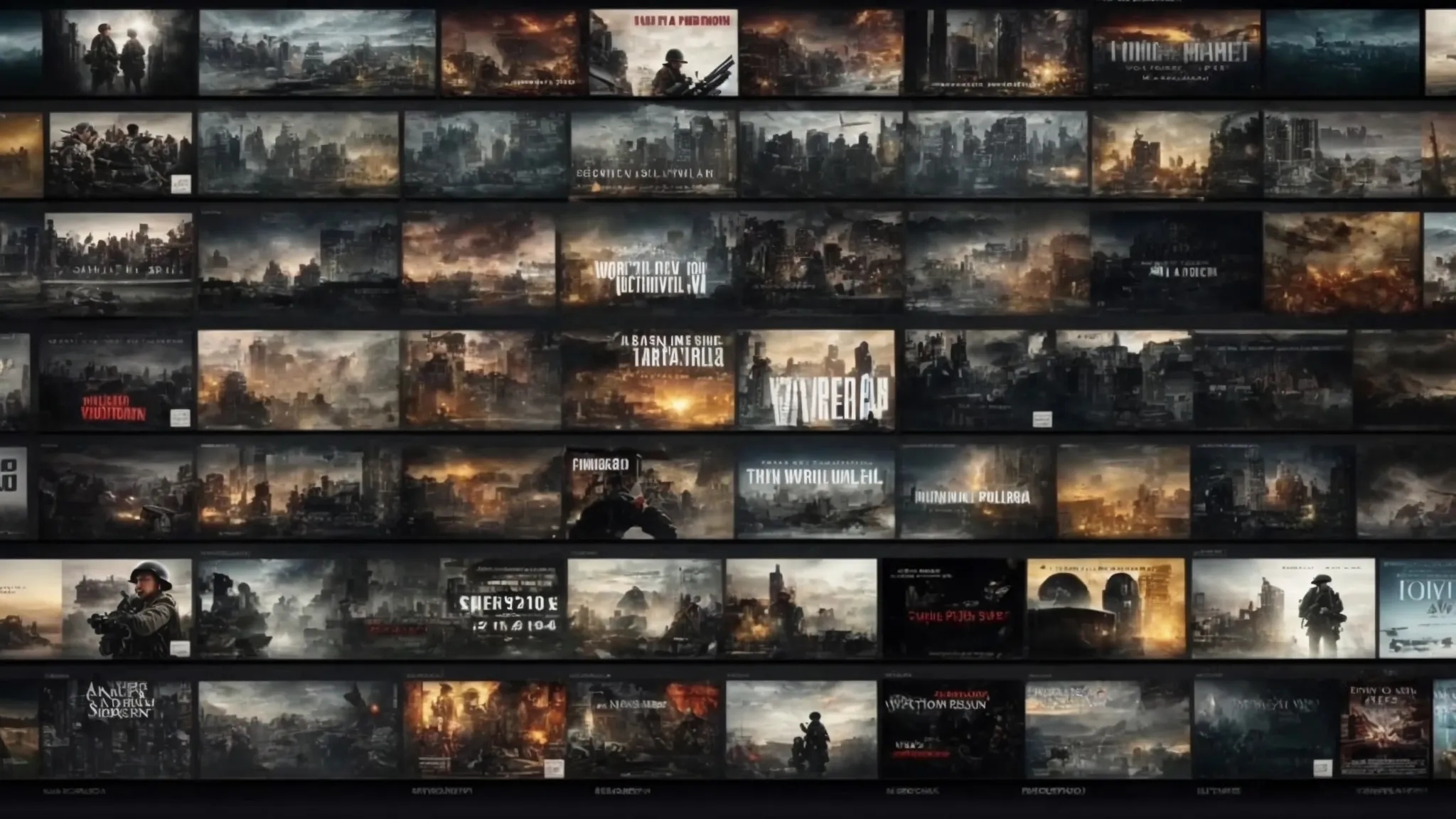 a laptop screen displays a selection of movie titles from various vod platforms, with a world war ii film highlighted.